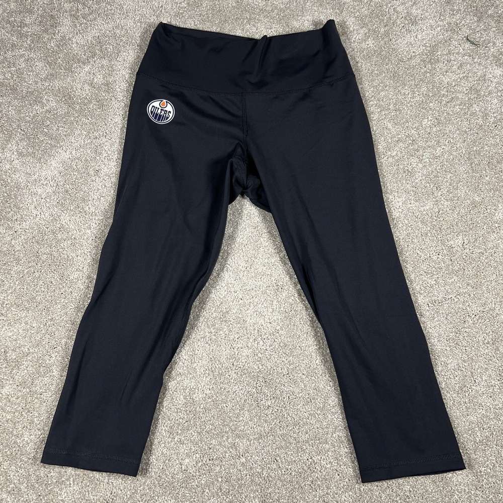 Edmonton Oilers Leggings Women's‎ Small Adidas NHL Black Cropped Athletic NWT